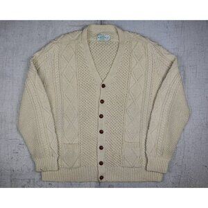Quill’s Woolen Market Ireland Hand Knitted Pure Wool Cream Cardigan L